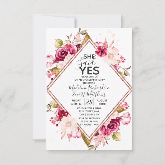 彼女は言ったYesフローラ婚約パーティ招待状 招待状 (正面)