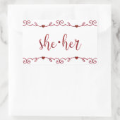 彼女は赤いドードルを着てファンシーいる 長方形シール (バッグ)