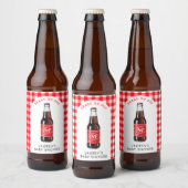 彼女は赤い赤い赤ポップ・アートのちゃんシャワーをソーダ準備ができている ビールラベル (ボトル)