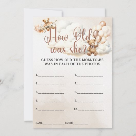 彼女は赤ちゃんシャワーのゲームかわいいクマ歳 招待状 (正面)