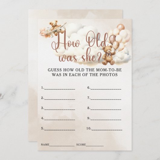 彼女は赤ちゃんシャワーのゲームかわいいクマ歳 招待状 (正面/裏面)