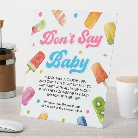 彼女は赤ちゃんシャワーポップ・アートのの準備ができているベビーゲーム言わない 台座サイン (インサイチュ)