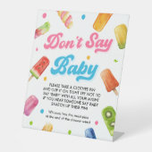 彼女は赤ちゃんシャワーポップ・アートのの準備ができているベビーゲーム言わない 台座サイン (正面)
