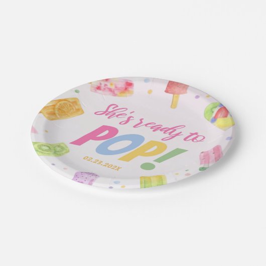 彼女は赤ちゃんシャワーポップ・アートの招待状のポップスの準備ができている ペーパープレート (アングル)