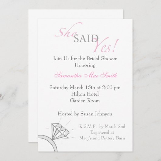 彼女は赤面のピンクをはい言いました 招待状 (正面/裏面)