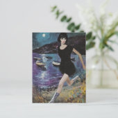 彼女は走黒いドレスレトロでビーチに乗った ポストカード (スタンド正面)