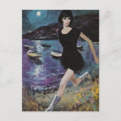 彼女は走黒いドレスレトロでビーチに乗った ポストカード (正面)