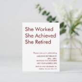 彼女は退職おもしろいを達成退職したした ポストカード (スタンド正面)