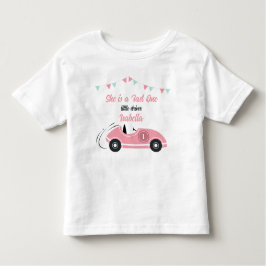 彼女は速いワンフェスティピンクレースカーバースデー トドラーTシャツ