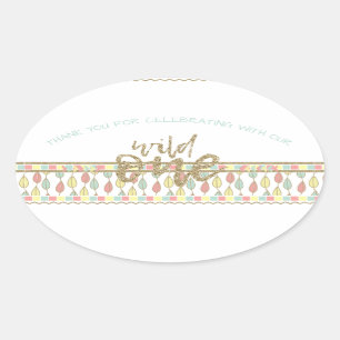 彼女は野生の最初誕生日1つ感謝していしていますステッカーです 楕円形シール