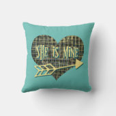 彼女は鉱山抽象芸術イエローグリッドハートの形状 クッション (裏面)