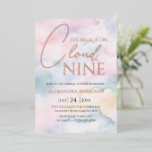 彼女は雲に乗っている9バラ金ゴールドエレガントブライダルシャワー 箔招待状 (立ち正面)