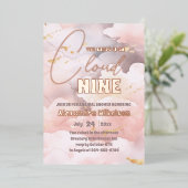 彼女は雲に乗っている9バラ金ゴールドエレガントブライダルシャワー 箔招待状 (立ち正面)