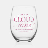 彼女は雲の上にいる ピンクのウェディングシャワー タペストリー ステムなしワイングラス (正面)