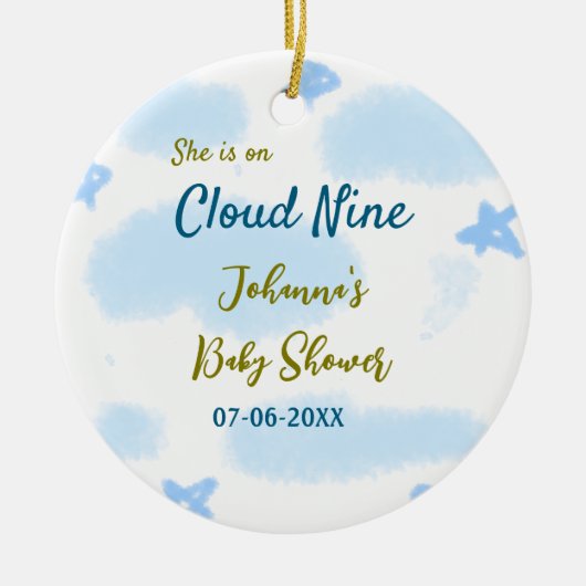 彼女は雲の上にいる ベビーシャワーの雲 セラミックオーナメント (正面)