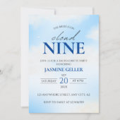 彼女は雲の上にいる 夢のような ブライダルシャワーの ソフトブルー 招待状 (正面)