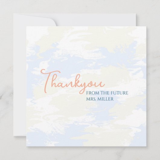 彼女は雲の上におりる ミニマルな ブライダルシャワーデザイン サンキューカード (正面)