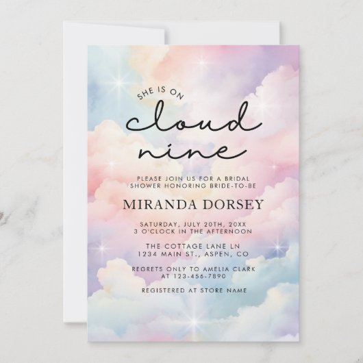 彼女は雲の上に9夢のような星ブライダルシャワー 招待状 (正面)