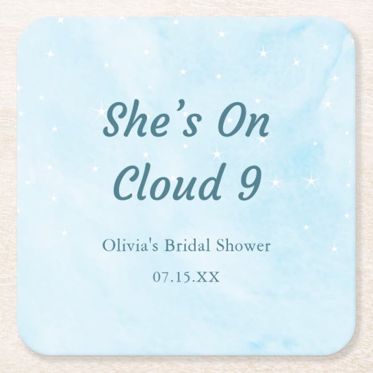 彼女は雲の上 夢のような空の青い結婚前のお祝い スクエアペーパーコースター (正面)