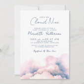 彼女は雲の9つの赤ちゃんエレガントシャワーを浴びる 招待状 (正面)