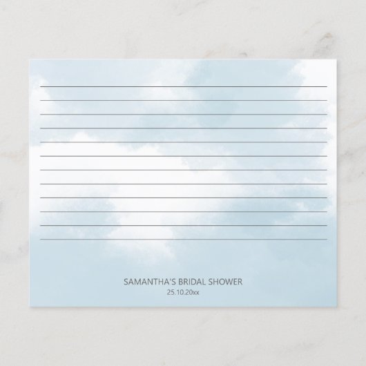 彼女は雲九のブライダルシャワーレシピのカードに乗っている (裏面)