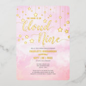 彼女は雲九夢のようなピンクのブライダルシャワー 箔招待状 (正面)