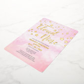 彼女は雲九夢のようなピンクのブライダルシャワー 箔招待状 (回転した状態)