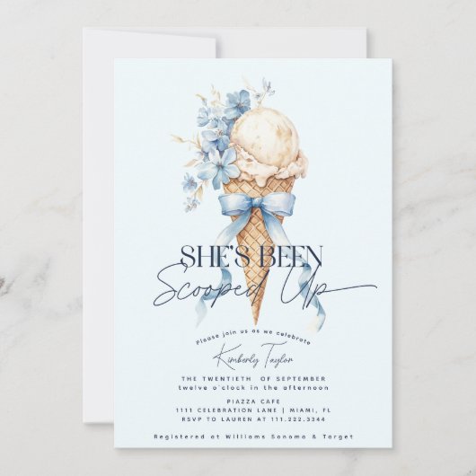 彼女は青いアイスクリームを掬い上げられたブライダルシャワー 招待状 (正面)