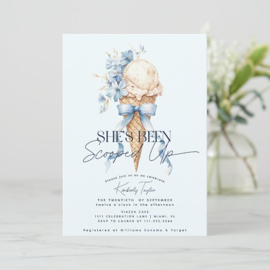 彼女は青いアイスクリームを掬い上げられたブライダルシャワー 招待状 (スタンド正面)