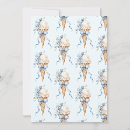 彼女は青いアイスクリームを掬い上げられたブライダルシャワー 招待状 (裏面)