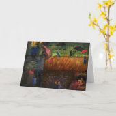 彼女は青いビロードの混合メディアの芸術の挨拶状を身に着けていました カード (黄色い花)