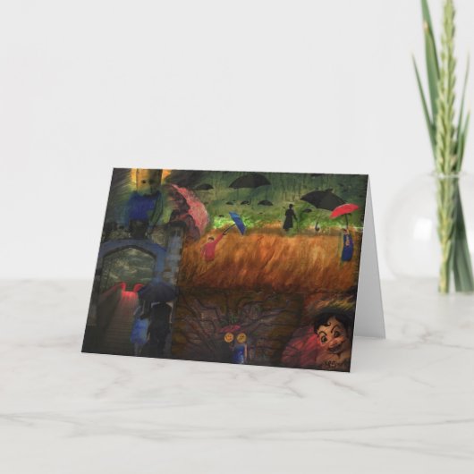 彼女は青いビロードの混合メディアの芸術の挨拶状を身に着けていました カード (正面)