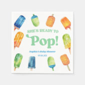 彼女は青いポプシクルポップ・アートのの赤ちゃんシャワーの準備ができている スタンダードカクテルナプキン (正面)