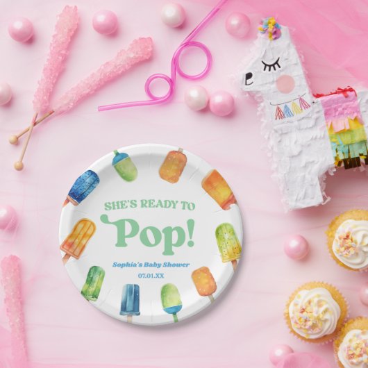 彼女は青いポプシクルポップ・アートのの赤ちゃんシャワーの準備ができている ペーパープレート (パーティー)