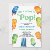 彼女は青いポプシクルポップ・アートのの赤ちゃんシャワーの準備ができている 招待状 (正面)