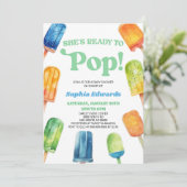 彼女は青いポプシクルポップ・アートのの赤ちゃんシャワーの準備ができている 招待状 (スタンド正面)