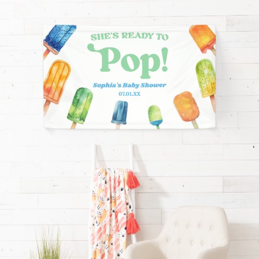 彼女は青いポプシクルポップ・アートのの赤ちゃんシャワーの準備ができている 横断幕 (インサイチュ)