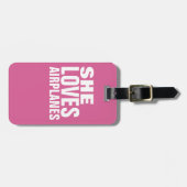 彼女は飛行機、ピンクを愛します ラゲッジタグ (正面横)