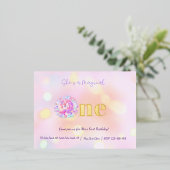 彼女は魔法のワンユニコーンパステルファースト誕生日 箔招待状ポストカード (立ち正面)