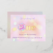 彼女は魔法のワンユニコーンパステルファースト誕生日 箔招待状ポストカード (正面/裏面)