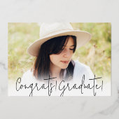 彼女は黒いシックモダンな写真卒業を行った 箔招待状 (裏面)