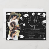 彼女は黒いモダン写真卒業で白くやった 招待状 (正面)