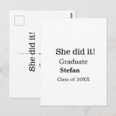 彼女は２０ＸＸ年度卒業の（学校名）クラスを修了した ポストカード (正面/裏面)