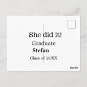 彼女は２０ＸＸ年度卒業の（学校名）クラスを修了した ポストカード (裏面)