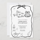 彼女は20代の弓を結んでいる30歳の誕生日 招待状 (正面)