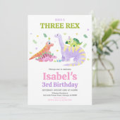 彼女は3歳のティラノサウルス恐竜の誕生日 招待状 (スタンド正面)