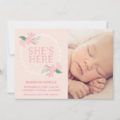 彼女は|の誕生の発表ここにいます 案内状 (正面)