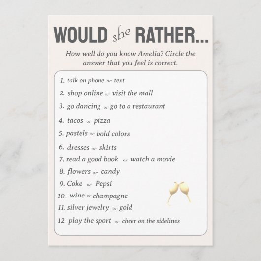 彼女は?ブライダルシャワーゲーム(写真あり) アドバイスカード (正面)