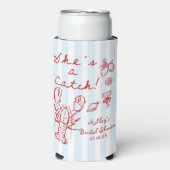 彼女は Coastal のロブスターをキャッチする ブライダルシャワー スリム缶クーラー (Seltzer正面)