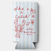 彼女は Coastal のロブスターをキャッチする ブライダルシャワー スリム缶クーラー (裏面)